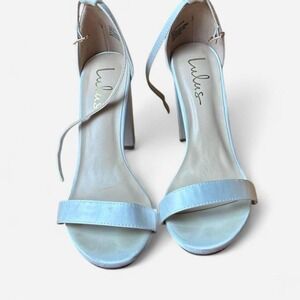 Lulus white satin single strap block heels‎ Sz 9 #wedding #blockheel #gala